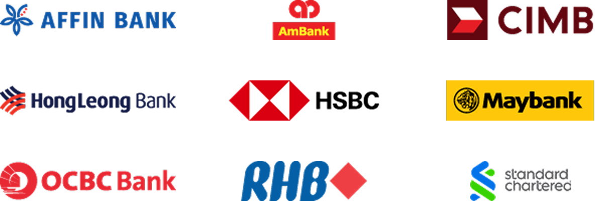 Affin Bank, AmBank, CIMB, Hong Leong Bank, HSBC, Maybank, OCBC Bank, RHB, Standard Chartered